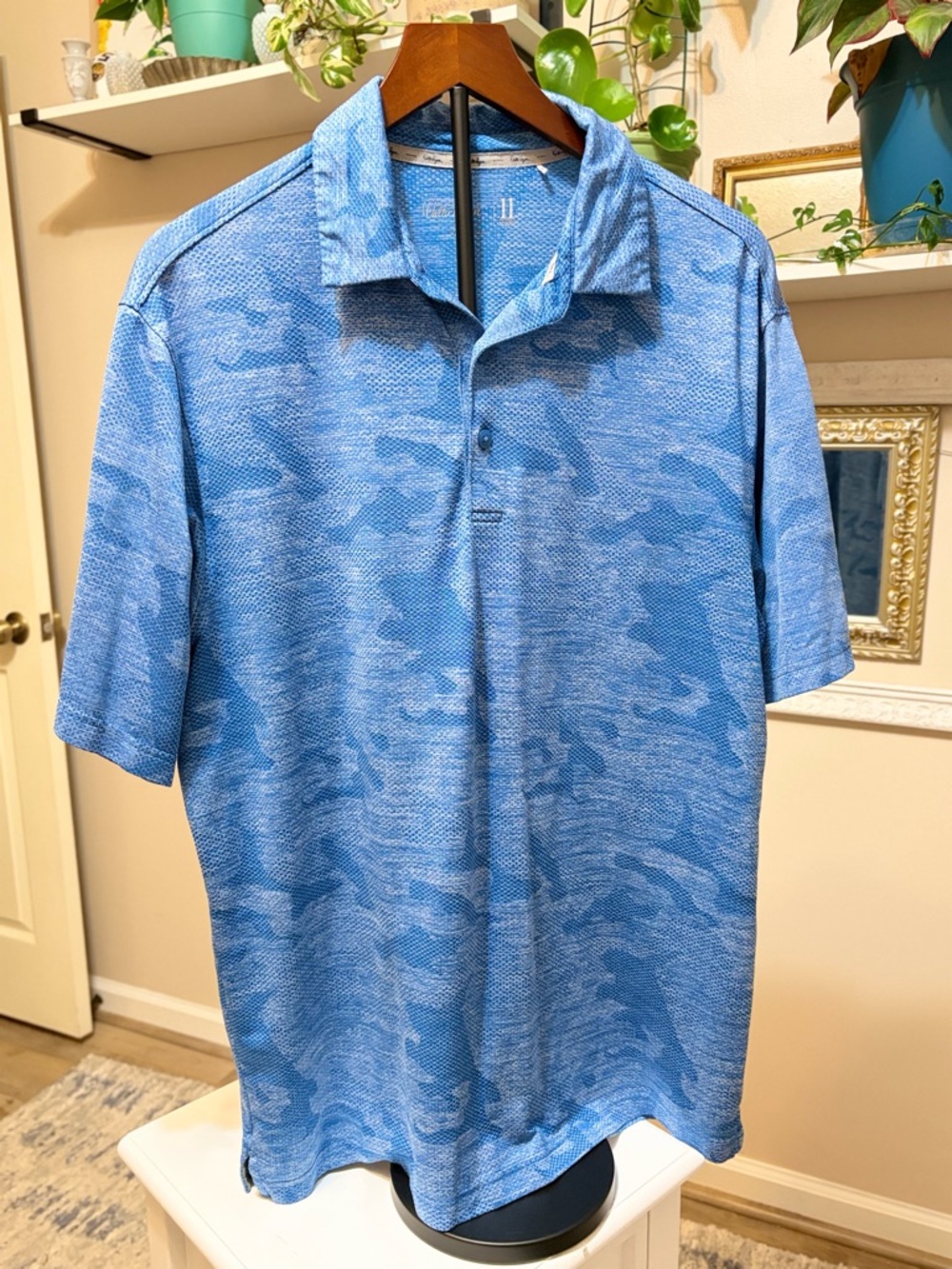 Walter Hagen 11 Majors Mens Blue Camo Golf Polo Shirt Large Performance Mesh